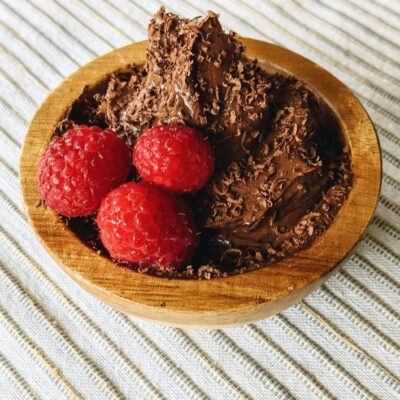 chocolate avocado pudding with raspberry