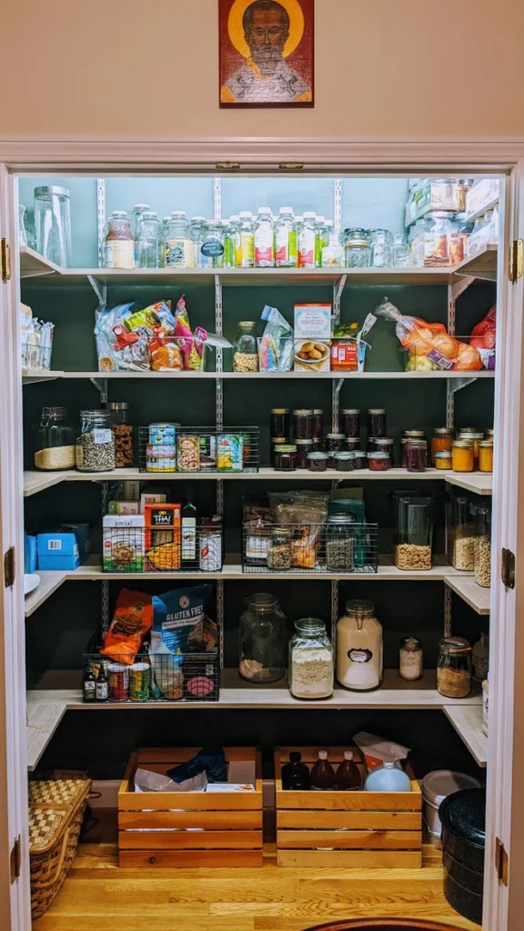 full pewter green pantry shelves