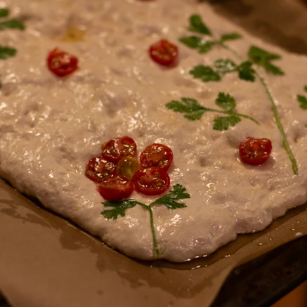 focaccia bread before being baked