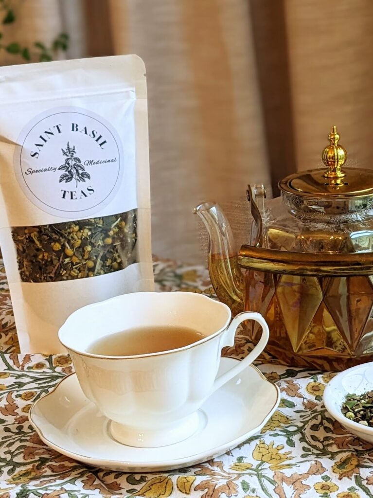 label of golden hour tea with ingredients and instructions