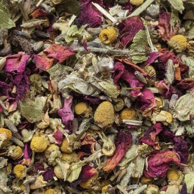 Loose leaf photo of queen bee herbal tea saint basil teas