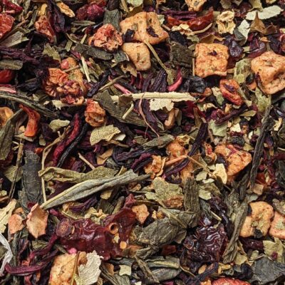 Loose leaf photo of strawberry sweetheart tea saint basil teas