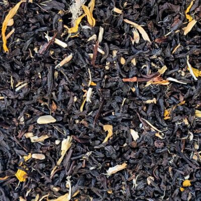 loose leaf black tea with marigold, sunflower petals, and calendula petals and marshmallow root