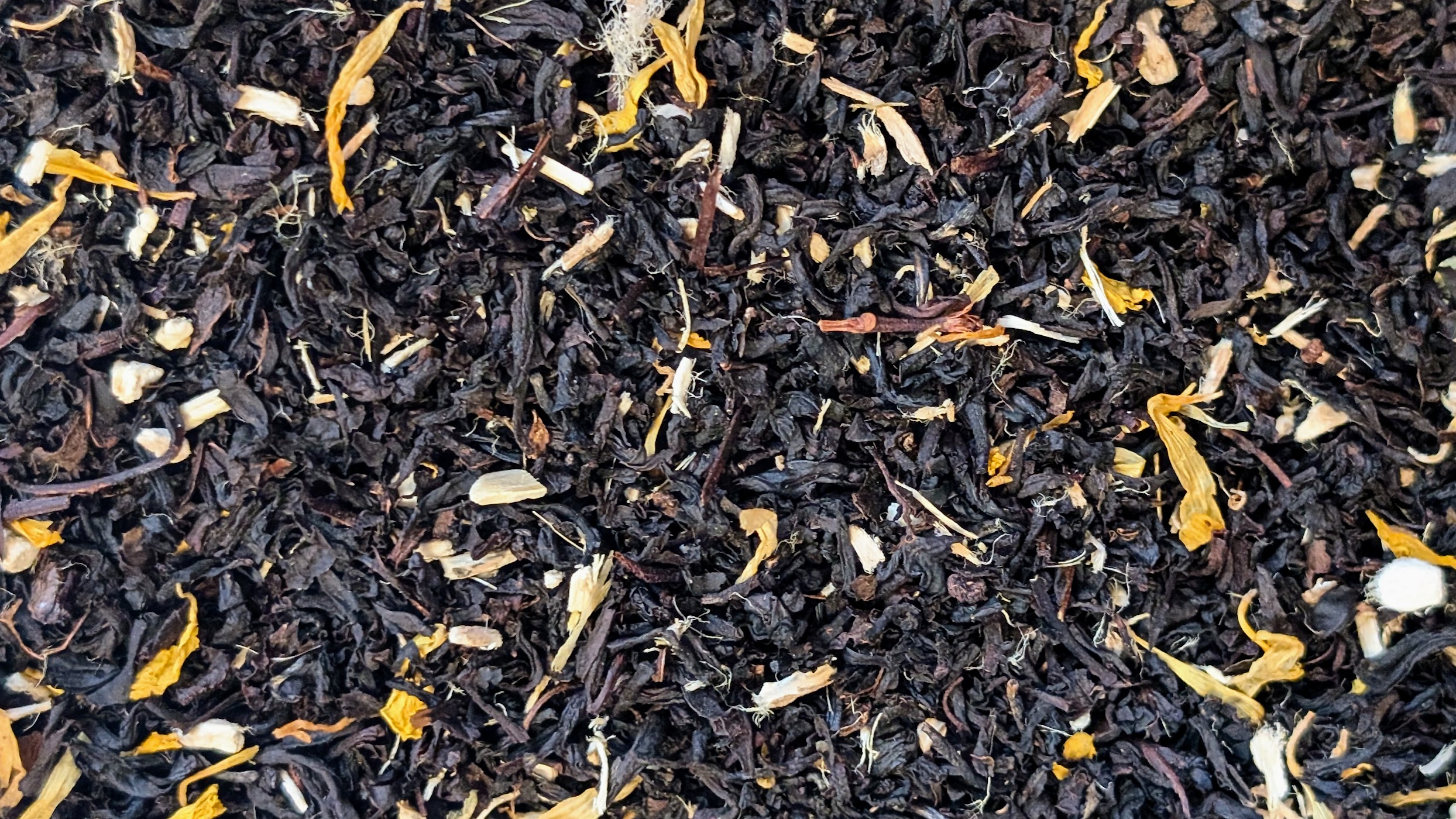loose leaf black tea with marigold, sunflower petals, and calendula petals and marshmallow root